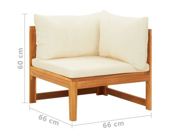 Canapea de colț cu perne alb crem, lemn masiv de acacia, 8 image