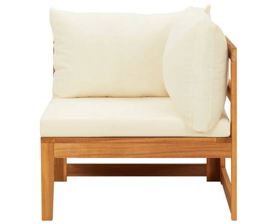 Canapea de colț cu perne alb crem, lemn masiv de acacia, 2 image