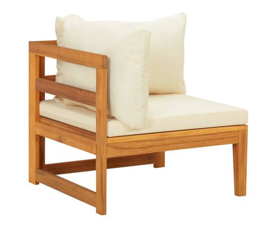 Canapea de colț cu perne alb crem, lemn masiv de acacia, 3 image