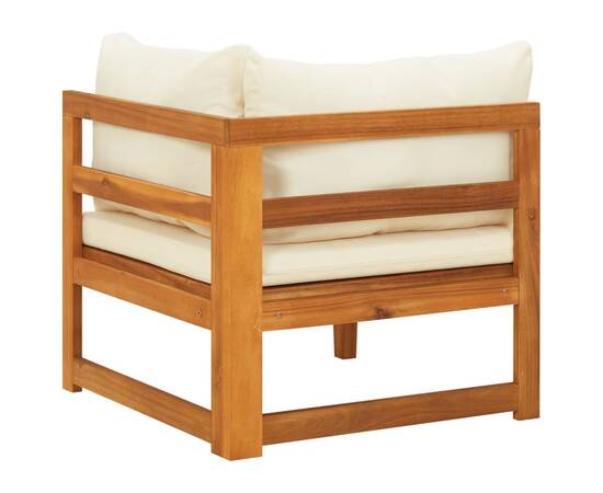 Canapea de colț cu perne alb crem, lemn masiv de acacia, 4 image