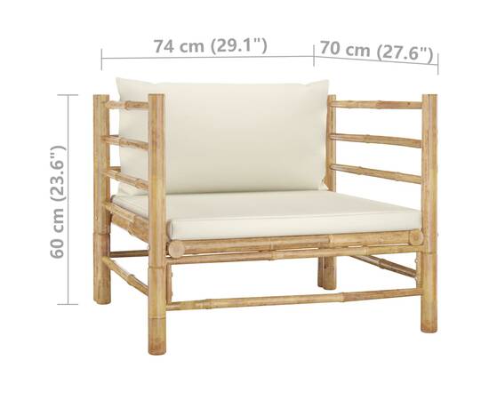Canapea de grădină cu perne alb crem, bambus, 6 image