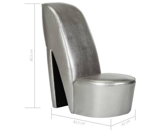Scaun, design toc înalt, argintiu, piele ecologică, 7 image