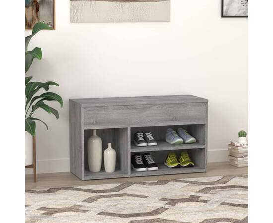 Bancă pentru pantofi stejar sonoma 80x30x45 cm lemn prelucrat, 4 image