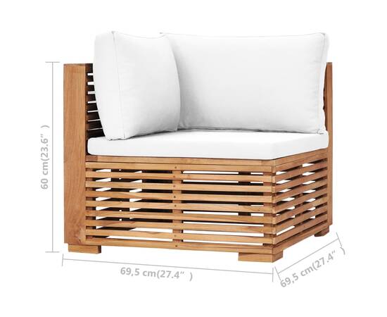 Canapea de grădină de colț cu perne crem, lemn masiv de tec, 7 image