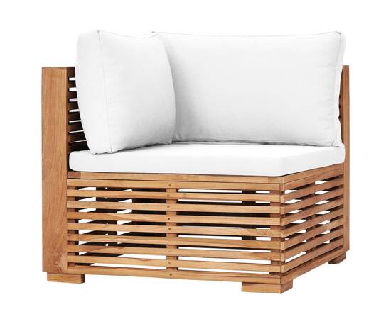 Canapea de grădină de colț cu perne crem, lemn masiv de tec, 2 image