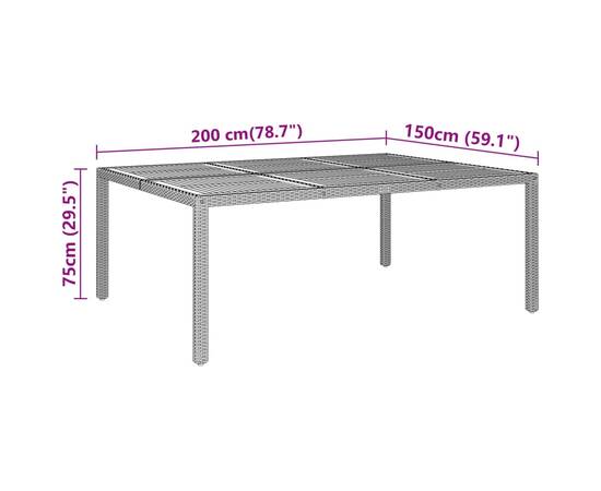 Masă de grădină, gri, 200x150x75cm, lemn de acacia/poliratan, 5 image