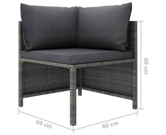 Set mobilier de grădină cu perne, 4 piese, gri, poliratan, 10 image