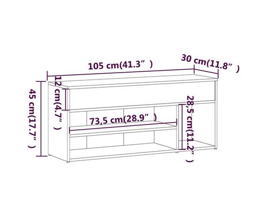 Bancă pentru pantofi stejar maro 105x30x45 cm lemn prelucrat, 8 image