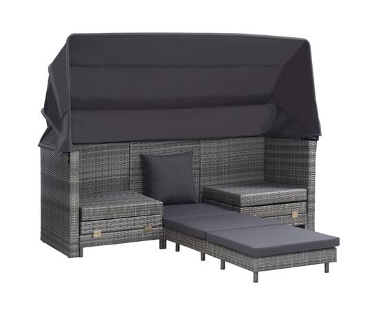 Canapea extensibilă cu 3 locuri cu acoperiș, gri, poliratan, 3 image
