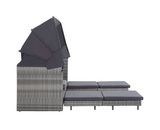 Canapea extensibilă cu 3 locuri cu acoperiș, gri, poliratan, 6 image