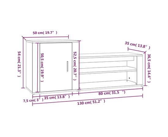 Pantofar, stejar sonoma, 130x35x54 cm, lemn prelucrat, 9 image