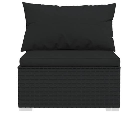 Canapea de mijloc cu pernă, negru, poliratan, 4 image