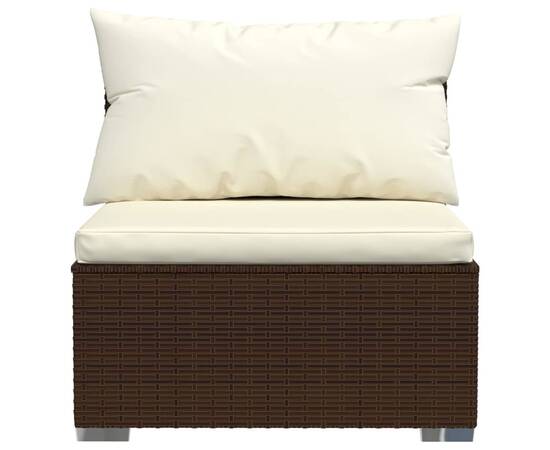 Canapea de mijloc cu perne, maro, poliratan, 4 image