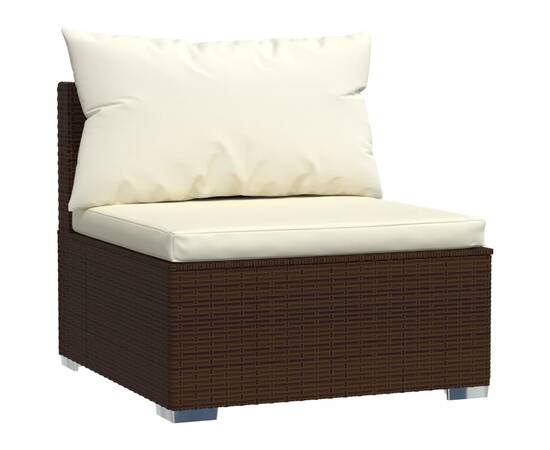 Canapea de mijloc cu perne, maro, poliratan, 2 image