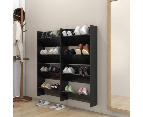 Pantofare de perete, 4 buc., negru extralucios, 60x18x60cm, pal