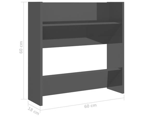 Pantofare de perete, 4 buc., negru extralucios, 60x18x60cm, pal, 8 image
