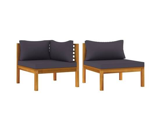 Set de canapele, 2 piese, perne gri închis, lemn masiv acacia, 2 image