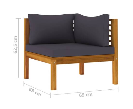 Set de canapele, 2 piese, perne gri închis, lemn masiv acacia, 11 image