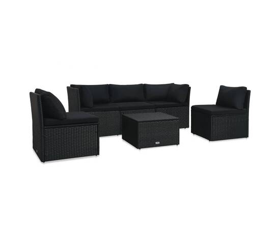 Set mobilier de grădină cu perne, 4 piese, negru, poliratan