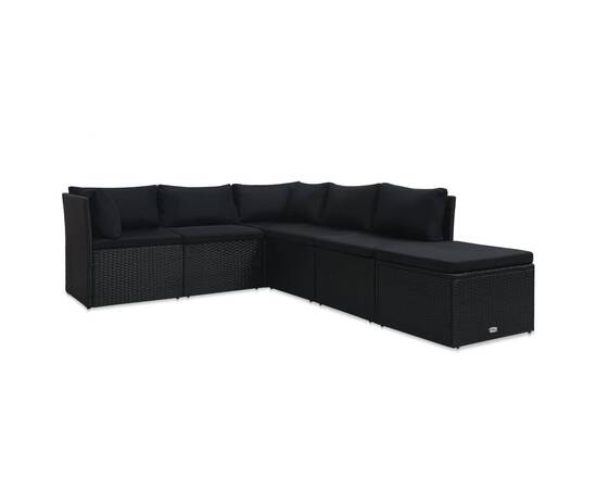 Set mobilier de grădină cu perne, 4 piese, negru, poliratan, 2 image