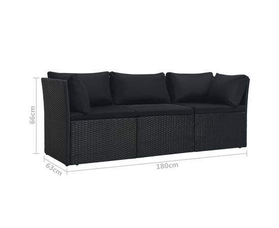 Set mobilier de grădină cu perne, 4 piese, negru, poliratan, 11 image