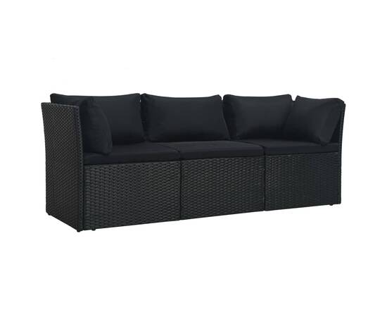 Set mobilier de grădină cu perne, 4 piese, negru, poliratan, 4 image