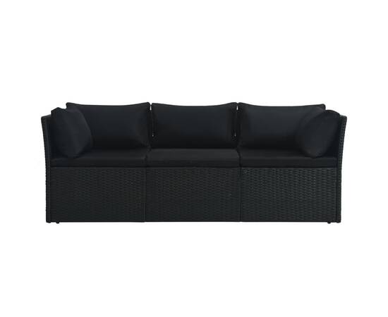 Set mobilier de grădină cu perne, 4 piese, negru, poliratan, 5 image