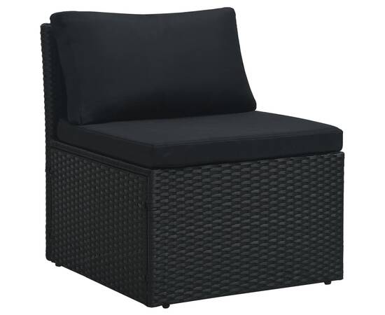 Set mobilier de grădină cu perne, 4 piese, negru, poliratan, 6 image