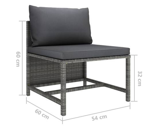 Canapea modulară cu perne, de mijloc, gri, poliratan, 5 image