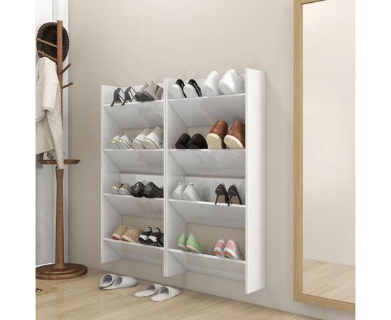 Pantofare de perete, 4 buc., alb extralucios, 60x18x60 cm, pal
