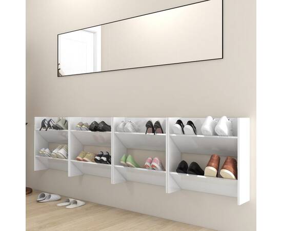 Pantofare de perete, 4 buc., alb extralucios, 60x18x60 cm, pal, 3 image