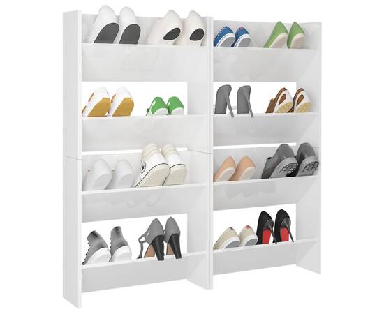 Pantofare de perete, 4 buc., alb extralucios, 60x18x60 cm, pal, 4 image