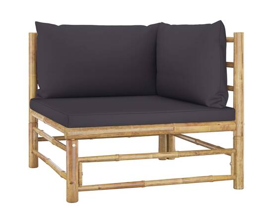 Set mobilier de grădină cu perne gri închis, 2 piese, bambus, 2 image