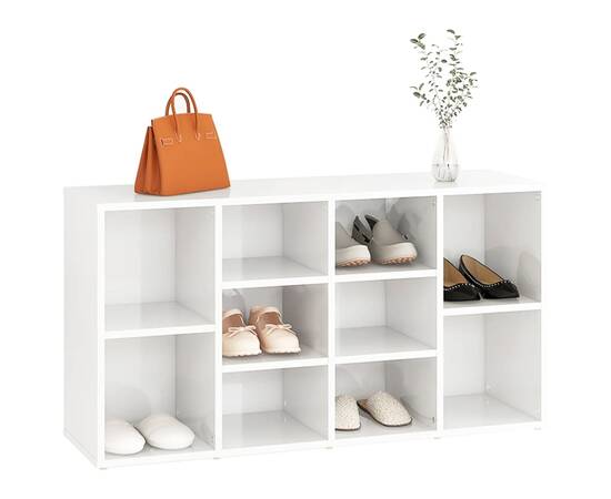 Banchetă pantofar, alb extralucios, 103x30x54,5 cm, pal, 3 image