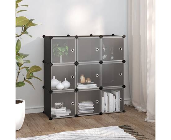 Organizator cub de depozitare cu uși, 9 cuburi, negru, pp