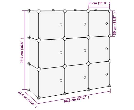 Organizator cub de depozitare cu uși, 9 cuburi, negru, pp, 8 image