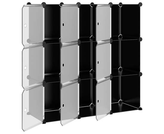 Organizator cub de depozitare cu uși, 9 cuburi, negru, pp, 4 image