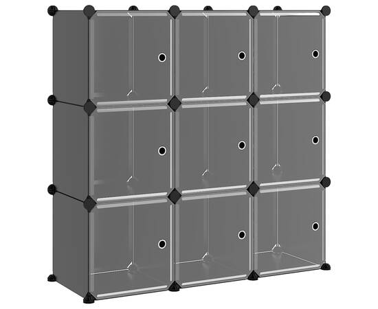 Organizator cub de depozitare cu uși, 9 cuburi, negru, pp, 2 image