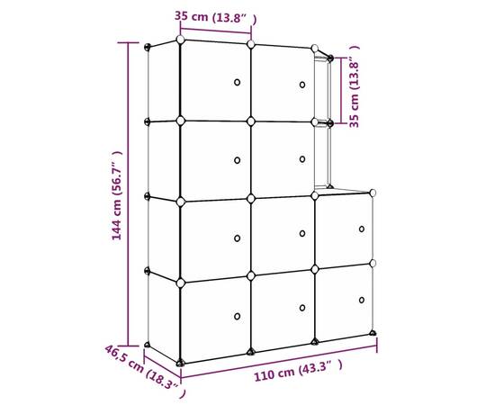 Dulap de depozitare cub pentru copii, 10 cuburi, negru, pp, 8 image