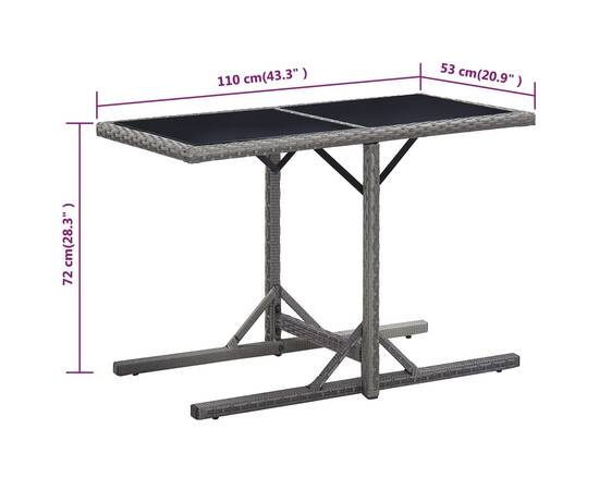Masă de grădină, antracit, 110 x 53 x 72 cm, sticlă și poliratan, 6 image