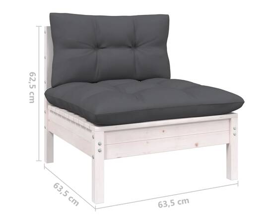 Set mobilier de grădină cu perne, 3 piese, alb, lemn masiv pin, 10 image