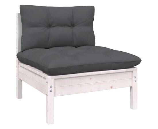 Set mobilier de grădină cu perne, 3 piese, alb, lemn masiv pin, 4 image