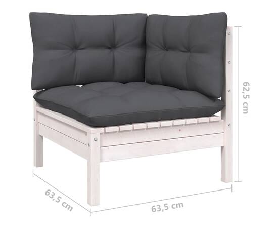 Set mobilier de grădină cu perne, 3 piese, alb, lemn masiv pin, 9 image