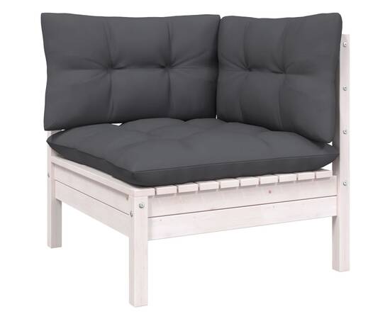 Set mobilier de grădină cu perne, 3 piese, alb, lemn masiv pin, 3 image