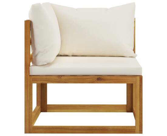 Canapea colțar modular cu perne, alb crem, lemn masiv de acacia, 3 image