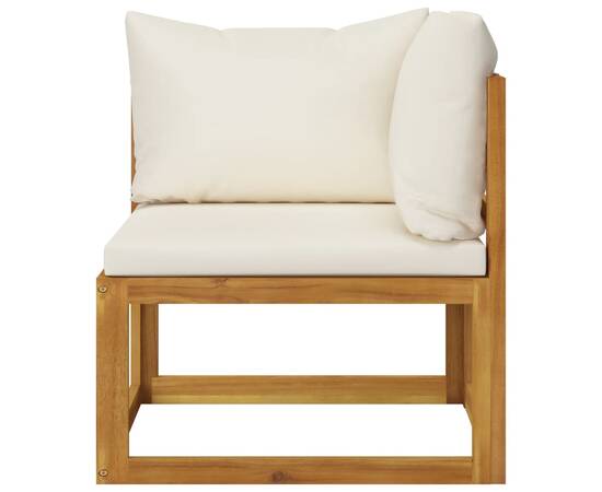 Canapea colțar modular cu perne, alb crem, lemn masiv de acacia, 2 image