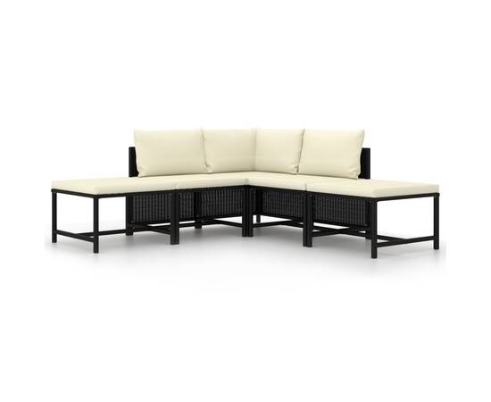 Set mobilier de grădină cu perne, 5 piese, negru, poliratan