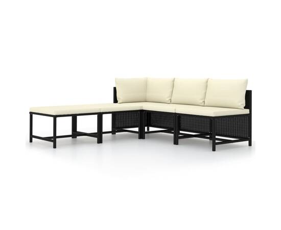 Set mobilier de grădină cu perne, 5 piese, negru, poliratan, 2 image