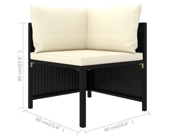 Set mobilier de grădină cu perne, 5 piese, negru, poliratan, 9 image