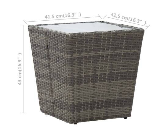 Masă de ceai gri 41,5x41,5x43 cm poliratan sticlă securizată, 6 image
